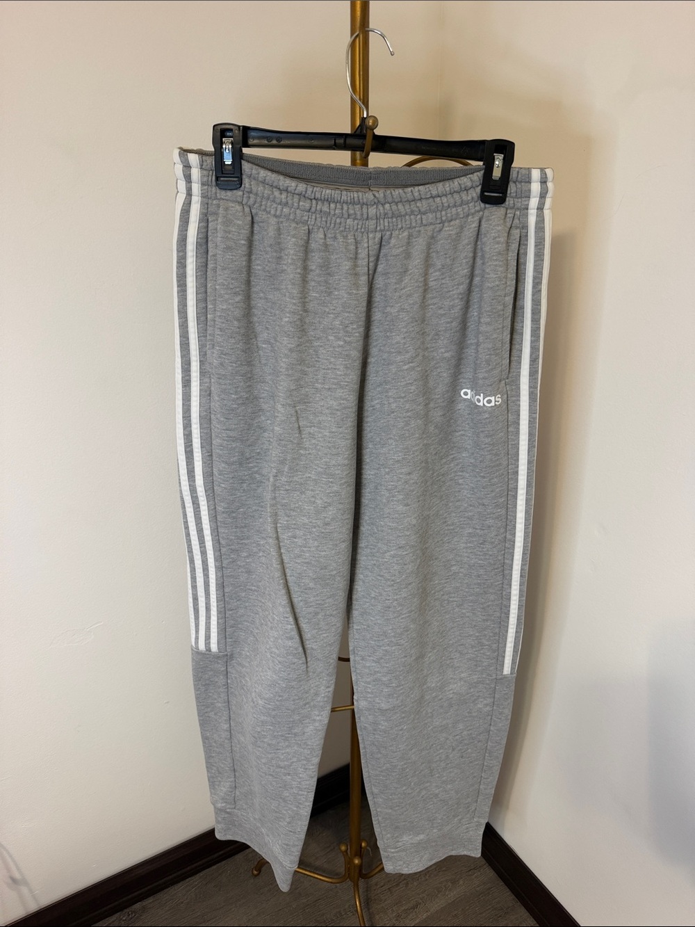 Adidas Men’s Gray Three-Stripe Track Pants